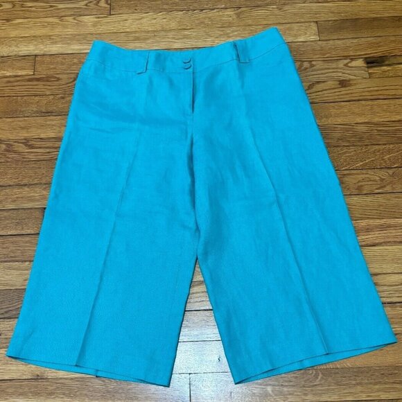 Rafaella Pants - Rafaella Womens 100% Linen Pants Size 14 Teal Green Wide Leg Capri Lightweight